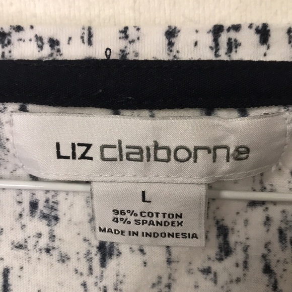 LIZ Claiborne Women’s Pullover Long sleeve Tee White with Navy Blue Soft… - Picture 3 of 9